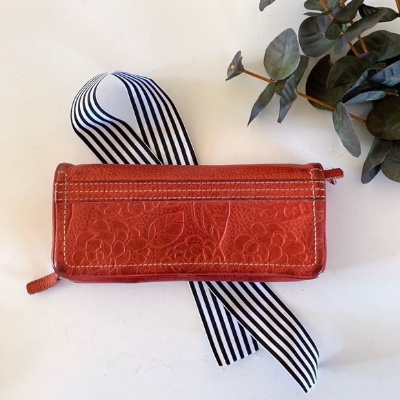 Fossil Handbags - Fossil Red Leather Long Floral Embossed Wallet